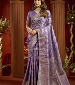 lavender silk blend swarovski work festive wear saree
