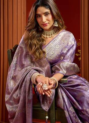 lavender silk blend swarovski work festive wear saree 3