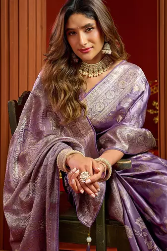 lavender silk blend swarovski work festive wear saree