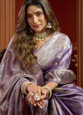 lavender silk blend swarovski work festive wear saree 4