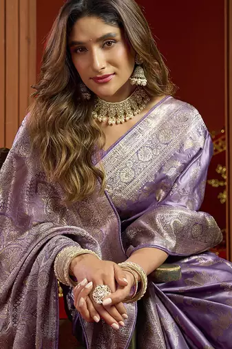 lavender silk blend swarovski work festive wear saree