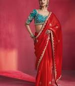 Blood red fancy soft shimmering sequin stone work party wear saree