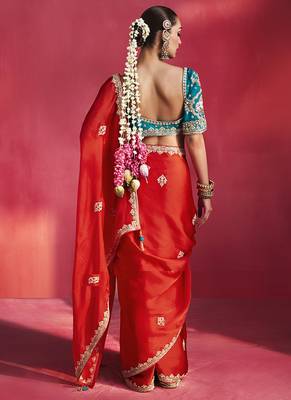 Blood red fancy soft shimmering sequin stone work party wear saree 2