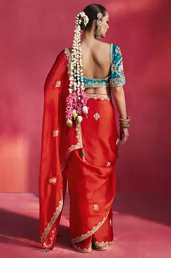 Blood red fancy soft shimmering sequin stone work party wear saree