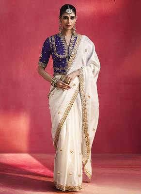 White fancy soft shimmering sequin stone work party wear saree 1