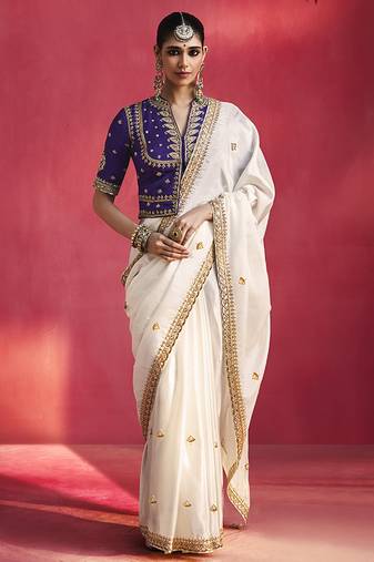 White fancy soft shimmering sequin stone work party wear saree