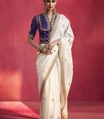 White fancy soft shimmering sequin stone work party wear saree