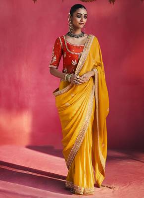 Orange fancy soft shimmering sequin stone work party wear saree 1