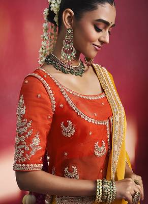 Orange fancy soft shimmering sequin stone work party wear saree 2