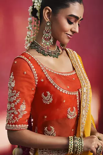 Orange fancy soft shimmering sequin stone work party wear saree