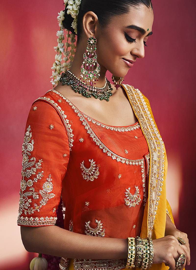 Orange fancy soft shimmering sequin stone work party wear saree