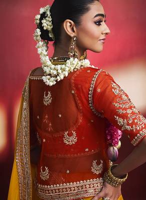 Orange fancy soft shimmering sequin stone work party wear saree 3
