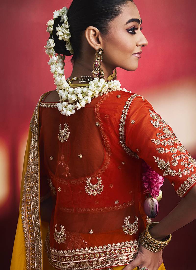 Orange fancy soft shimmering sequin stone work party wear saree
