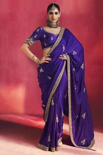 Navy blue fancy soft shimmering sequin stone work party wear saree