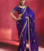 Navy blue fancy soft shimmering sequin stone work party wear saree