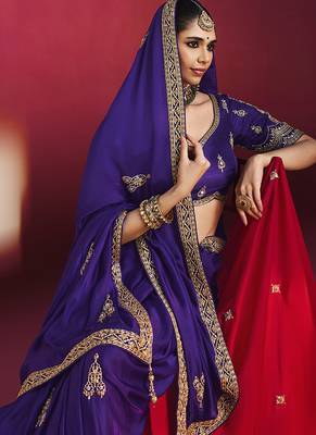 Navy blue fancy soft shimmering sequin stone work party wear saree 2
