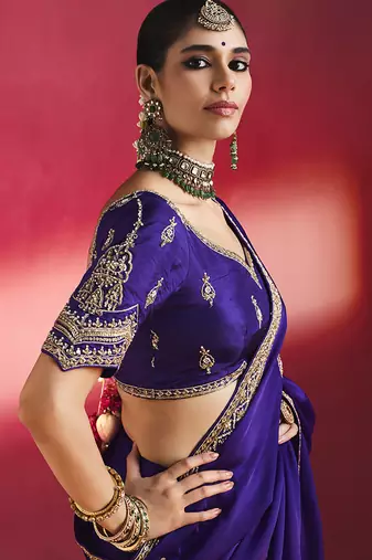 Navy blue fancy soft shimmering sequin stone work party wear saree