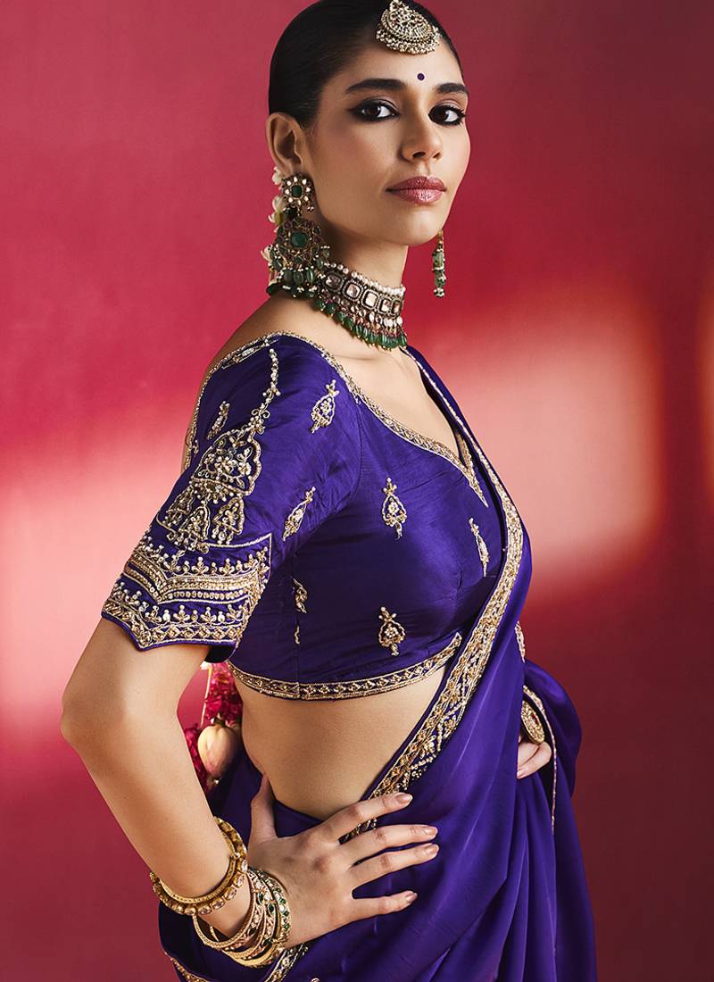 Navy blue fancy soft shimmering sequin stone work party wear saree