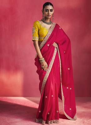 Red fancy soft shimmering sequin stone work party wear saree 1