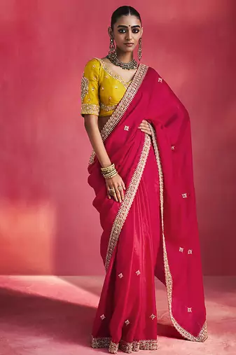Red fancy soft shimmering sequin stone work party wear saree