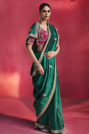 Green fancy soft shimmering sequin stone work party wear saree
