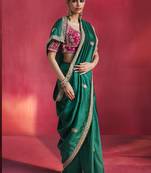 Green fancy soft shimmering sequin stone work party wear saree