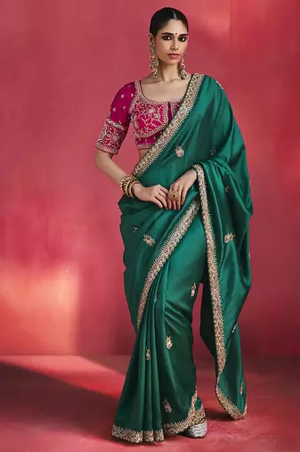Green fancy soft shimmering sequin stone work party wear saree