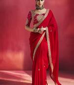 Red fancy soft shimmering sequin stone work party wear saree