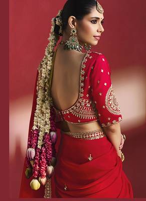 Red fancy soft shimmering sequin stone work party wear saree 3