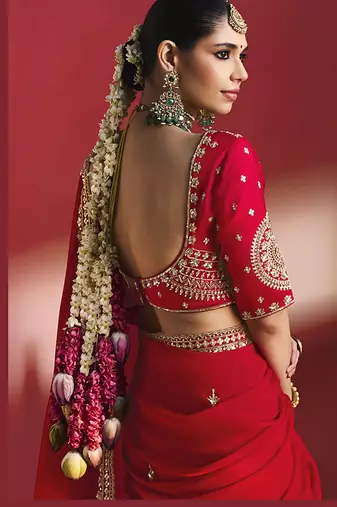 Red fancy soft shimmering sequin stone work party wear saree