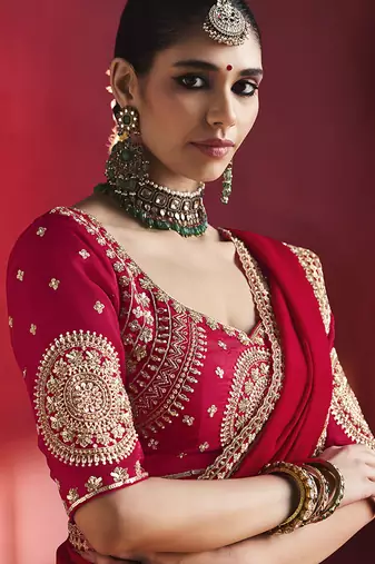 Red fancy soft shimmering sequin stone work party wear saree