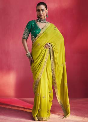 Olive fancy soft shimmering sequin stone work party wear saree 1