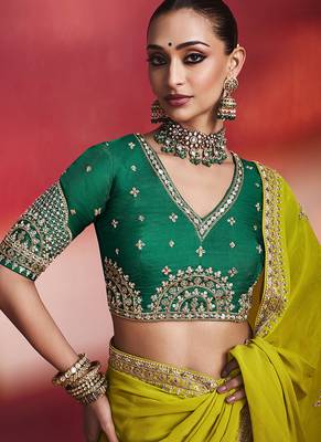 Olive fancy soft shimmering sequin stone work party wear saree 2