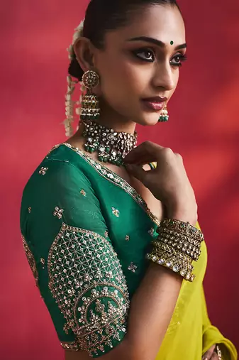 Olive fancy soft shimmering sequin stone work party wear saree