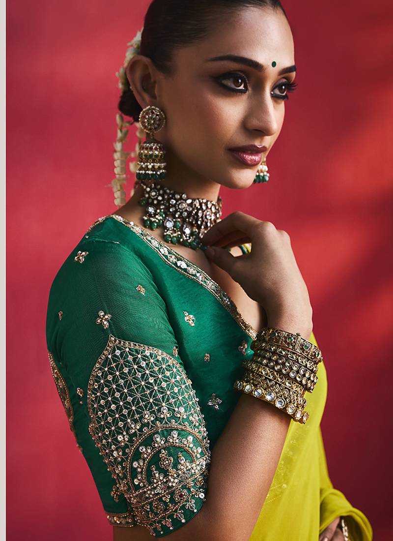 Olive fancy soft shimmering sequin stone work party wear saree