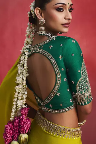 Olive fancy soft shimmering sequin stone work party wear saree