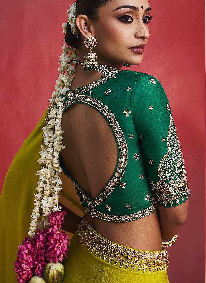 Olive fancy soft shimmering sequin stone work party wear saree