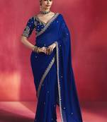 Navy blue fancy soft shimmering sequin stone work party wear saree