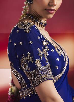 Navy blue fancy soft shimmering sequin stone work party wear saree 3