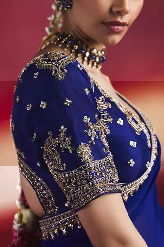 Navy blue fancy soft shimmering sequin stone work party wear saree