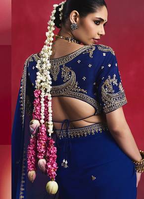 Navy blue fancy soft shimmering sequin stone work party wear saree 4