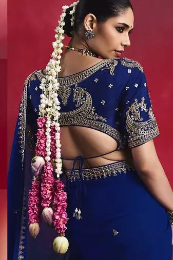 Navy blue fancy soft shimmering sequin stone work party wear saree