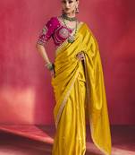 Mustard fancy soft shimmering sequin stone work party wear saree