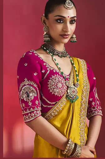 Mustard fancy soft shimmering sequin stone work party wear saree