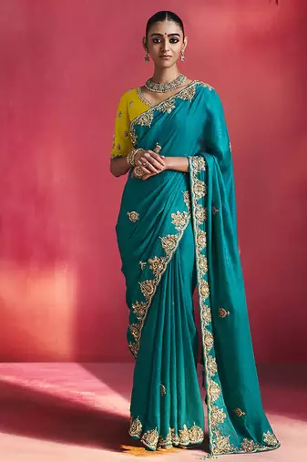 Peacock blue fancy soft shimmering sequin stone work party wear saree
