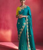 Peacock blue fancy soft shimmering sequin stone work party wear saree