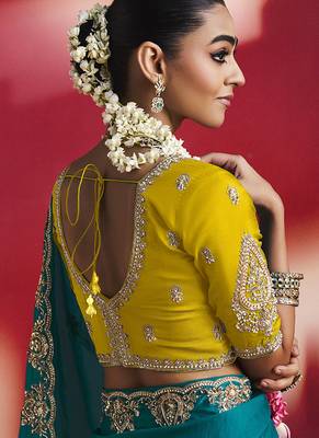 Peacock blue fancy soft shimmering sequin stone work party wear saree 3