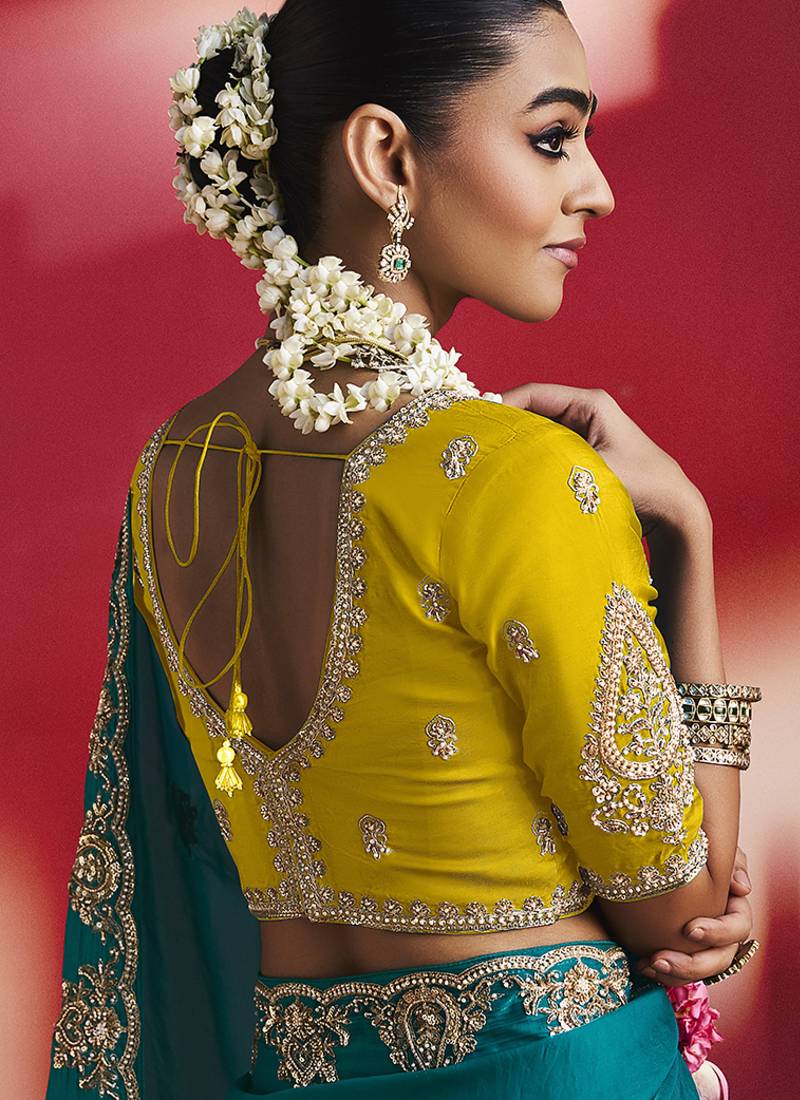 Peacock blue fancy soft shimmering sequin stone work party wear saree