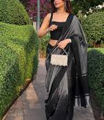 Black color art silk blend sarees with blouse