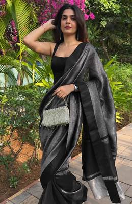Black color art silk blend sarees with blouse 2